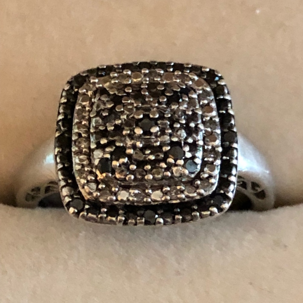 Sterling Silver Black & White Diamond Ring